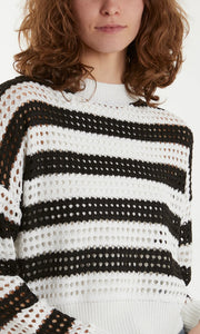 MONOCHROME BLACK AND WHITE STRIPED CROCHET JUMPER