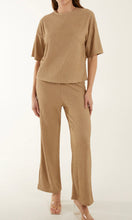 Load image into Gallery viewer, BROWN RIBBED T-SHIRT &amp; TROUSER CO-ORD SET