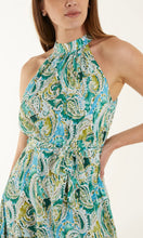 Load image into Gallery viewer, GREEN AND BLUE HALTER NECK PAISLEY MAXI DRESS