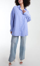Load image into Gallery viewer, BLUE AND WHITE OVERSIZED STRIPED BUTTON DOWN SHIRT