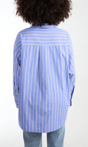 BLUE AND WHITE OVERSIZED STRIPED BUTTON DOWN SHIRT