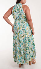 Load image into Gallery viewer, GREEN AND BLUE HALTER NECK PAISLEY MAXI DRESS