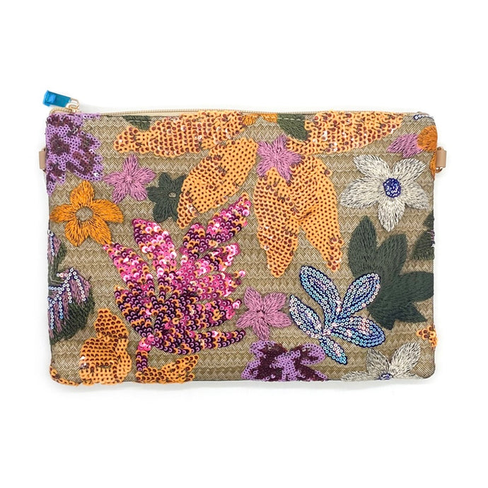 Floral Sequin Jute Clutch Bag