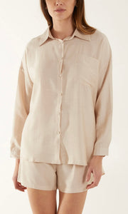 CREAM LIGHTWEIGHT SHIRT & SHORTS CO-ORD SET