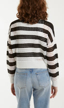 Load image into Gallery viewer, MONOCHROME BLACK AND WHITE STRIPED CROCHET JUMPER