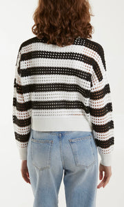 MONOCHROME BLACK AND WHITE STRIPED CROCHET JUMPER