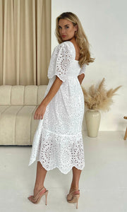 Aspen Broidery Tiered Midaxi Dress White