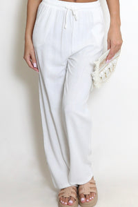 White Linen Blend Wide Leg Trouser