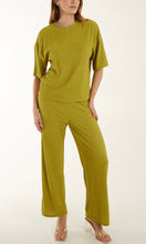 Load image into Gallery viewer, GREEN RIBBED T-SHIRT &amp; TROUSER CO-ORD SET