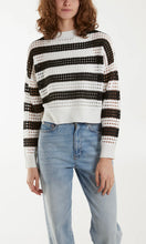 Load image into Gallery viewer, MONOCHROME BLACK AND WHITE STRIPED CROCHET JUMPER