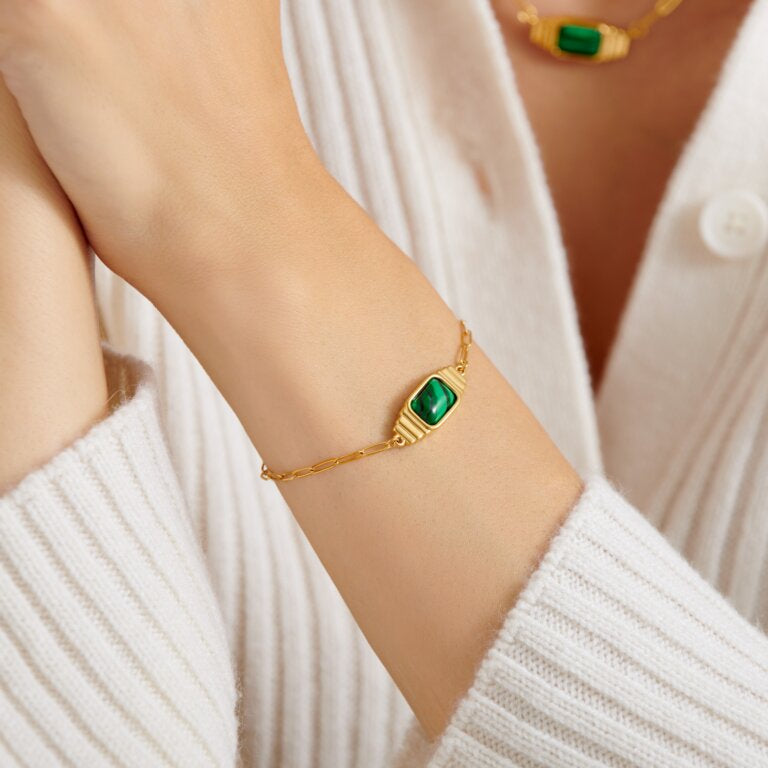 'Good Energy' Waterproof Gold Malachite Bracelet