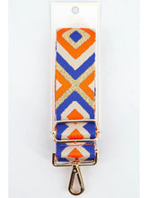 Load image into Gallery viewer, Woven Aztec Print Metallic Wide Bag Strap in Orange &amp; Blue