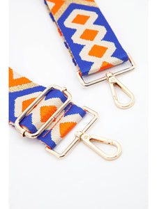 Woven Aztec Print Metallic Wide Bag Strap in Orange & Blue