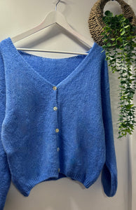 V Neck Long Sleeve Mohair Cardigan