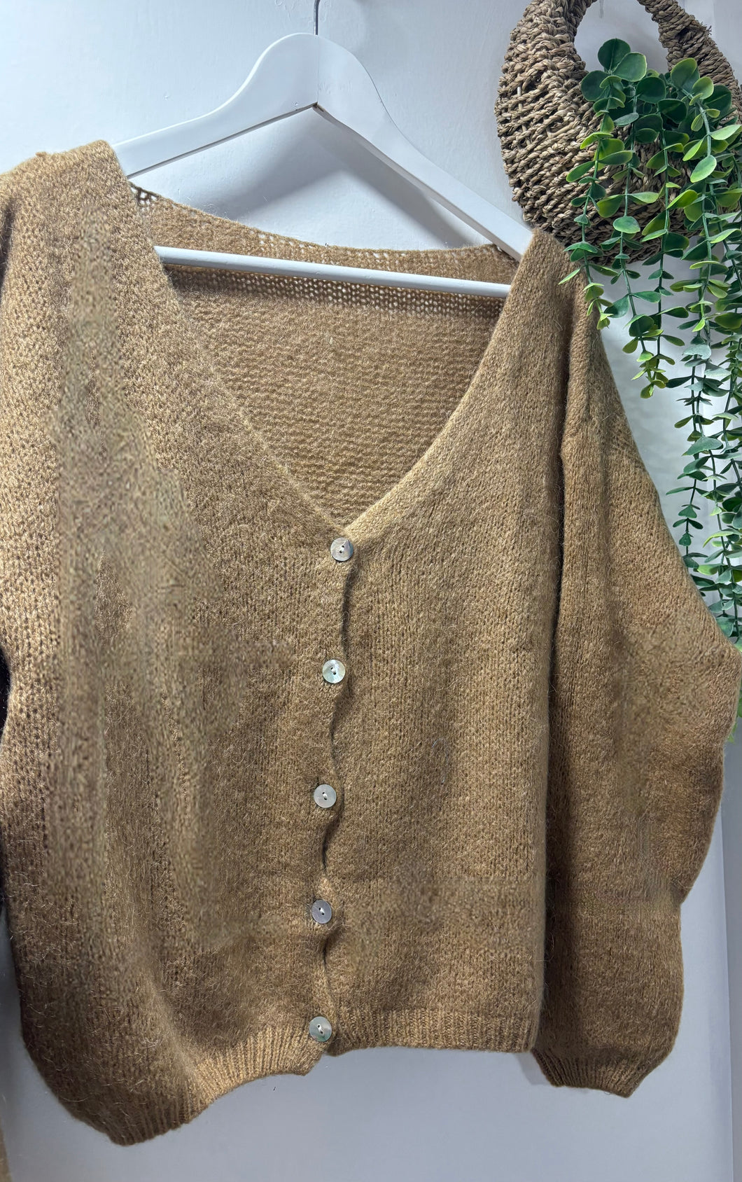 V Neck Long Sleeve Mohair Cardigan