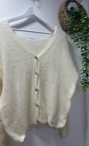 V Neck Long Sleeve Mohair Cardigan