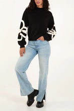 Load image into Gallery viewer, BLACK FRILLED FLOWER SLEEVE HIGH NECK JUMPER