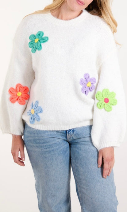 CREAM MULTI COLOUR DAISY JUMPER