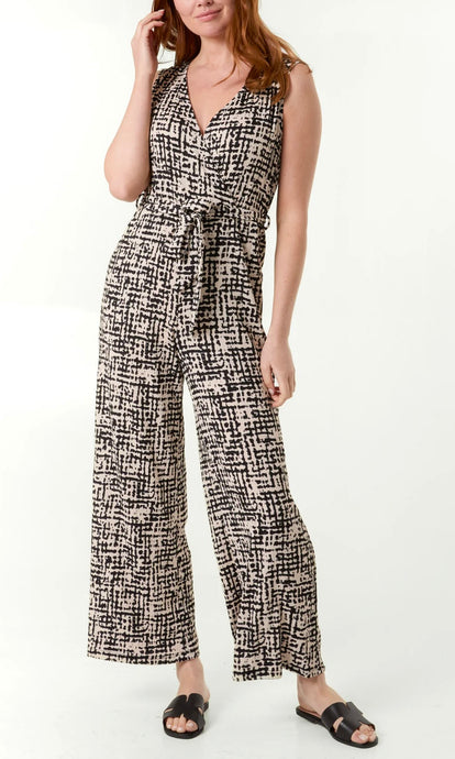 Abstract Black and Cream Jumpsuit (reg and curve)