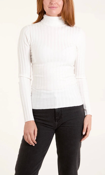 CREAM RIBBED ROLL NECK JUMPER