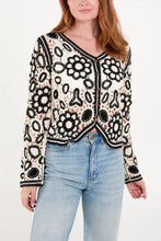 Load image into Gallery viewer, BLACK AND WHITE CROCHET FLOWER BLAZER