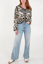 Load image into Gallery viewer, BLACK AND WHITE CROCHET FLOWER BLAZER