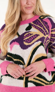 PINK GLITTER DETAILING FLOWER KNIT JUMPER