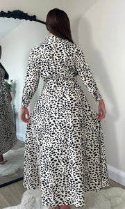 Angela Neutral Animal Print Shirt Maxi Dress