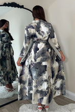 Load image into Gallery viewer, Angela Grey Print Tie Shirt Maxi Dress