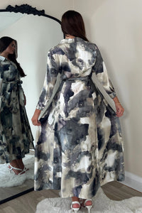 Angela Grey Print Tie Shirt Maxi Dress