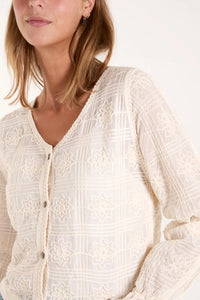 CROCHET & EMBROIDERY V-NECK BUTTON CARDIGAN