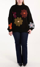 Load image into Gallery viewer, BLACK MULTI COLOUR FLOWERS KNIT JUMPER