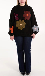 BLACK MULTI COLOUR FLOWERS KNIT JUMPER