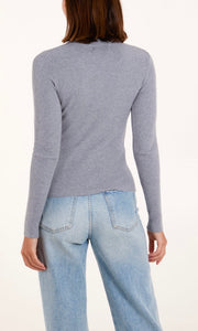 GREY ROLL NECK RIBBED TOP