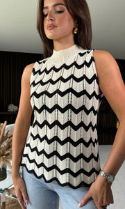 Jada Monochrome Crochet Chevron Top