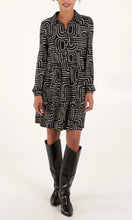 Load image into Gallery viewer, BLACK AND WHITE ABSTRACT GEOMETRIC BUTTON FRONT STRETCH DRESS