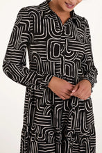 Load image into Gallery viewer, BLACK AND WHITE ABSTRACT GEOMETRIC BUTTON FRONT STRETCH DRESS