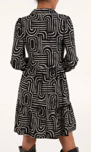 Load image into Gallery viewer, BLACK AND WHITE ABSTRACT GEOMETRIC BUTTON FRONT STRETCH DRESS