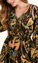 Load image into Gallery viewer, KHAKI ABSTRACT LEAF PRINT V-NECK DRESS