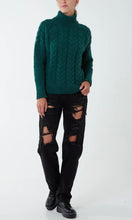 Load image into Gallery viewer, DARK GREEN ROLL NECK KNIT CABLE JUMPER