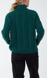 DARK GREEN ROLL NECK KNIT CABLE JUMPER