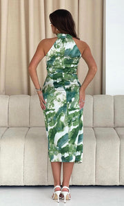 Alessia Halter Neck Midi Dress Green Print