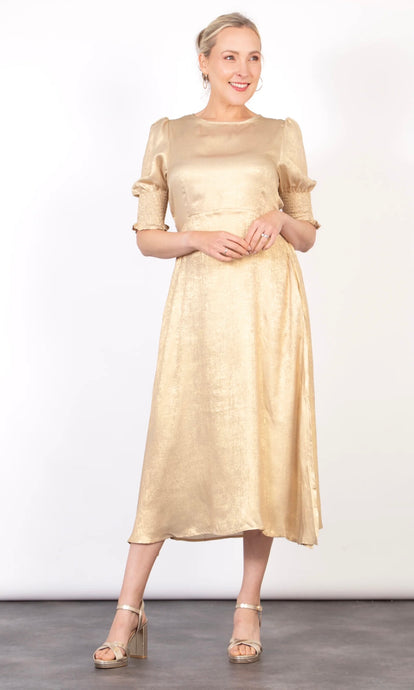 Hazel Tea Dress - Champagne, Metallic