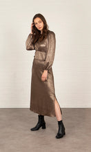 Load image into Gallery viewer, Avery Long Sleeve Tea Dress - Bronze, Metallic Pleat