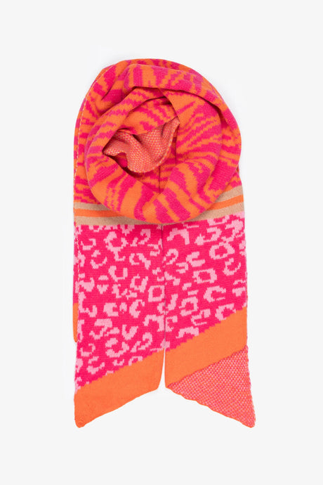 Mara Heavyweight Scarf - Fuchsia/Orange, Tiger Leopard