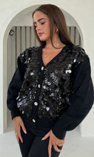 Load image into Gallery viewer, Rita Black and Silver Sequin Knit Cardigan