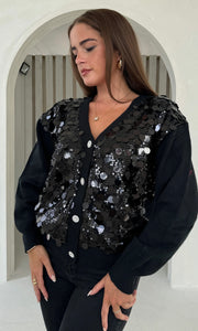 Rita Black and Silver Sequin Knit Cardigan