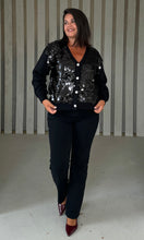 Load image into Gallery viewer, Rita Black and Silver Sequin Knit Cardigan