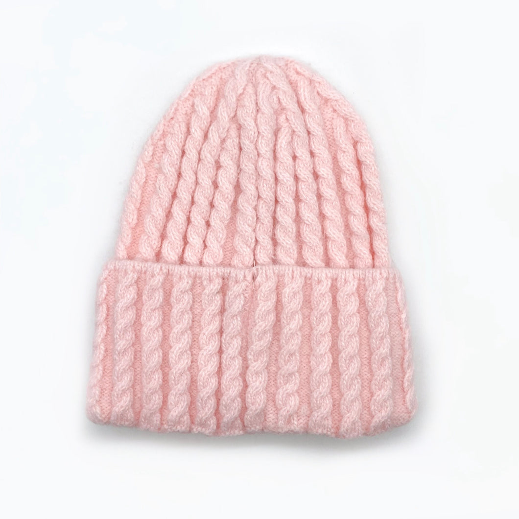 Pink Soft Cable Knit Beanie Hat