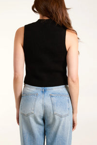 BLACK CROPPED BUTTON DOWN KNITTED WAISTCOAT